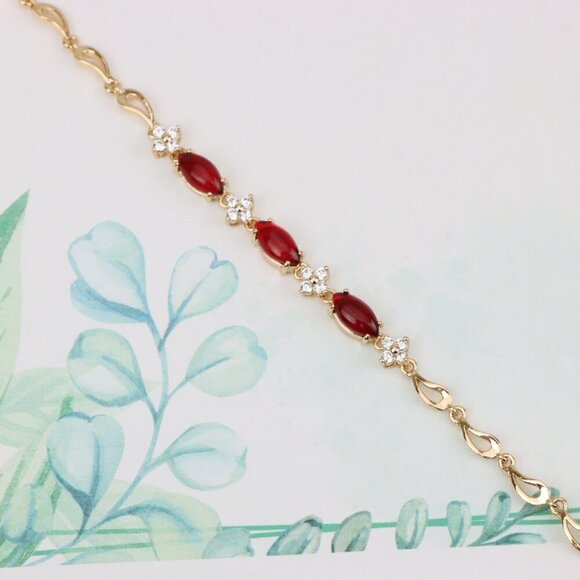 Rose Gold Bracelet with Red and White Stones, XPBL0686 - Picture 2 of 12